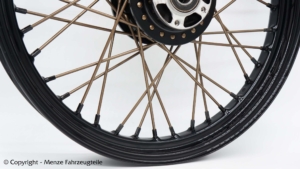 Motorrad Speichensatz in bronze pulverbeschichten. Felgenring & Radnabe in schwarz glänzend.